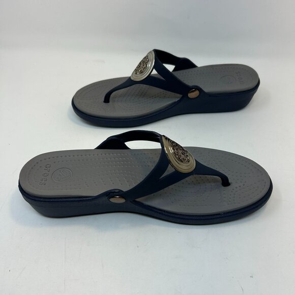 Crocs Sanrah Circle Slide Wedge Flip Sandal Women's 10 Navy Blue Gray - Picture 8 of 9